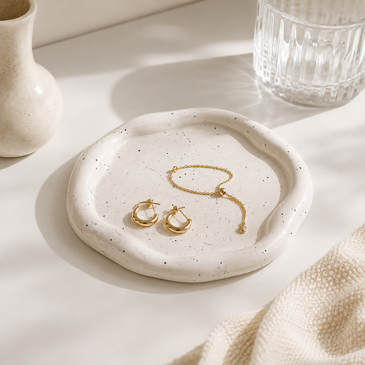 White Speckled Round Ceramic Tray
