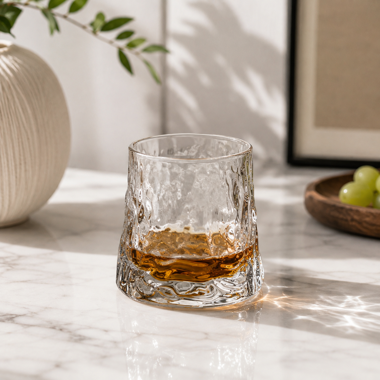 Flat-Bottom Hammered Glass Tumbler