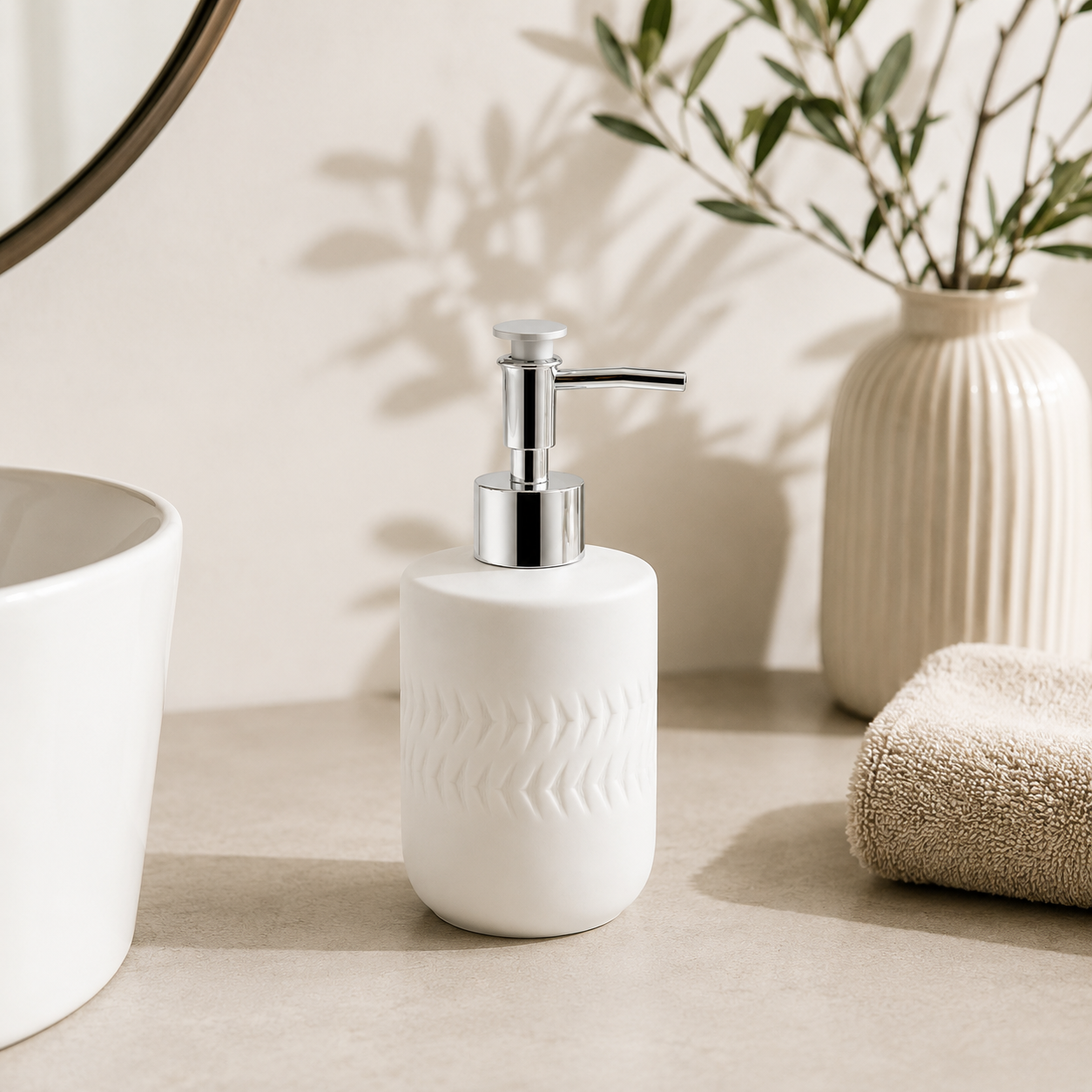 White Textured Glass Soap Dispenser