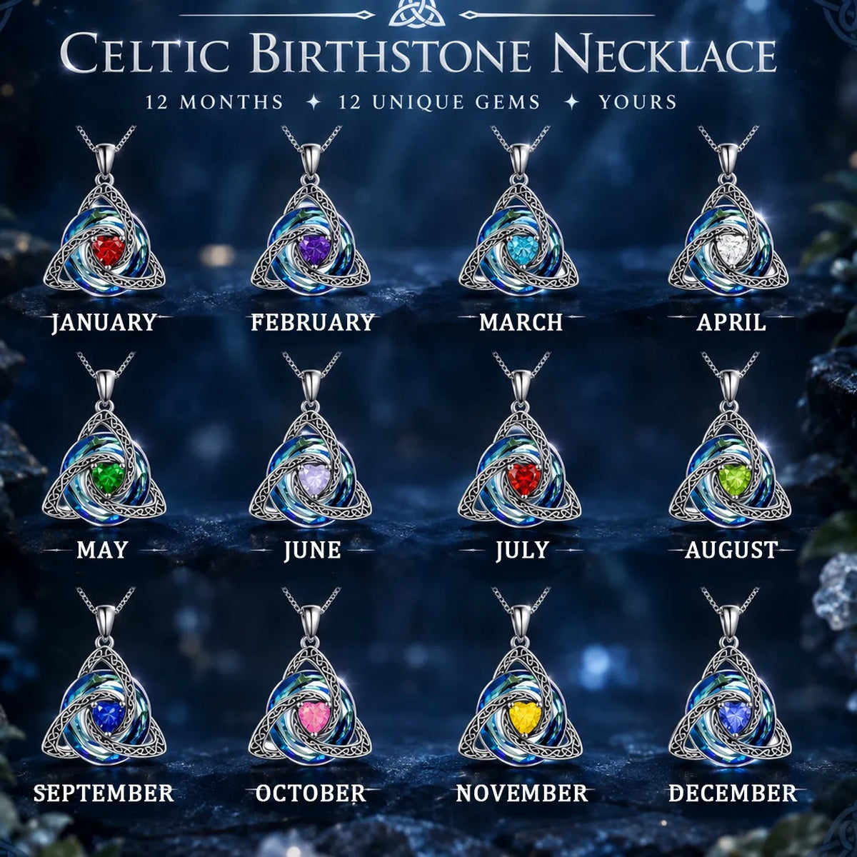 💎 Personalized Birthstone Celtic Trinity Knot Necklace – 50% OFF Today 🔥