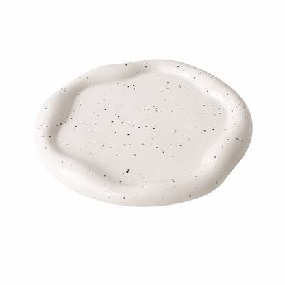 White Speckled Round Ceramic Tray