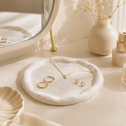 White Speckled Round Ceramic Tray