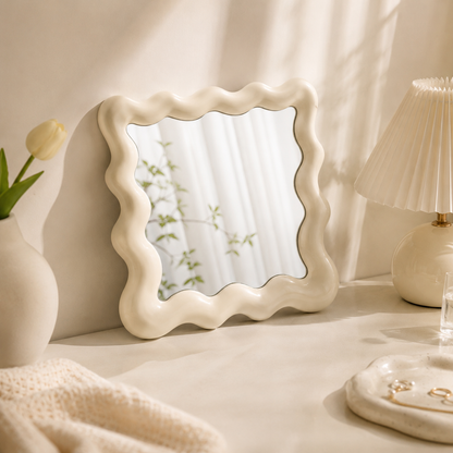Cream White Wavy Vanity Mirror Tray