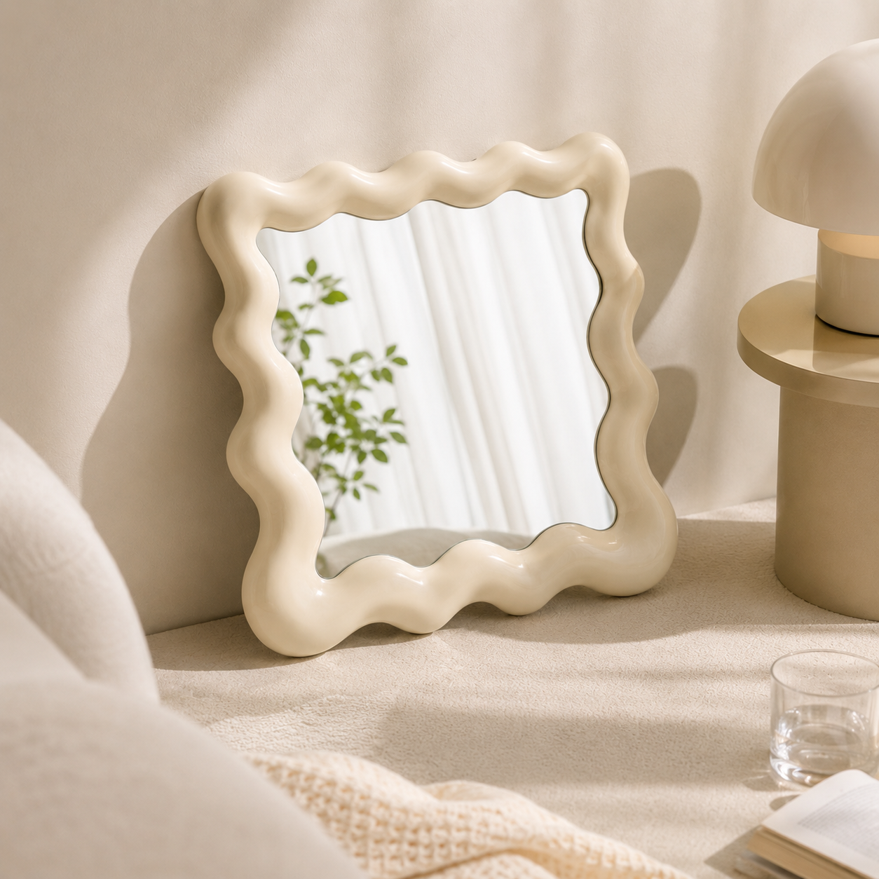 Cream White Wavy Vanity Mirror Tray