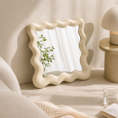 Cream White Wavy Vanity Mirror Tray