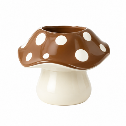 Brown Mushroom Pen Holder with White Polka Dots