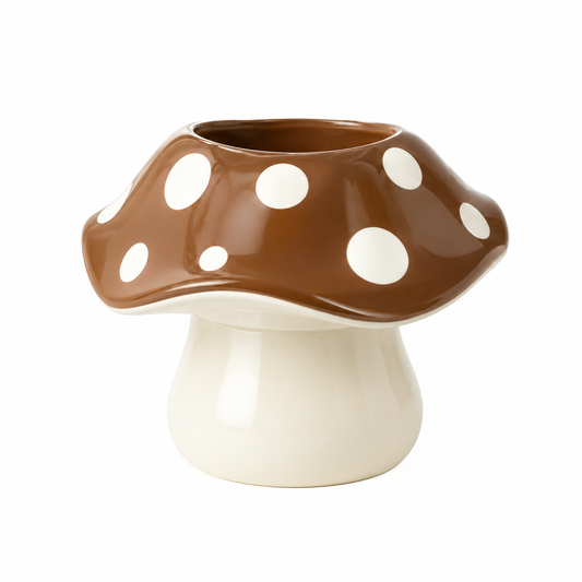 Brown Mushroom Pen Holder with White Polka Dots