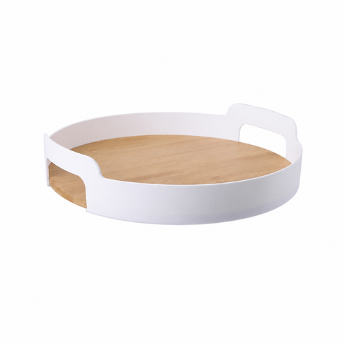 White Round Bamboo Storage Tray
