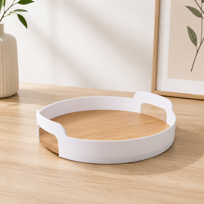 White Round Bamboo Storage Tray