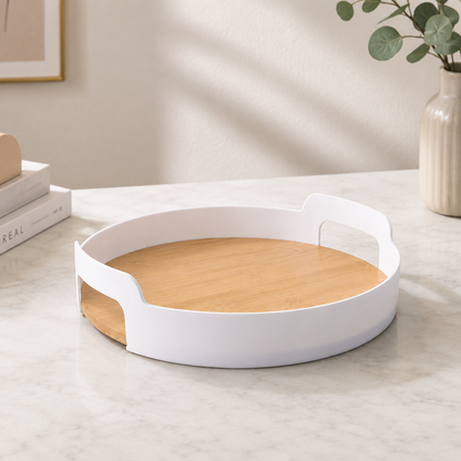 White Round Bamboo Storage Tray