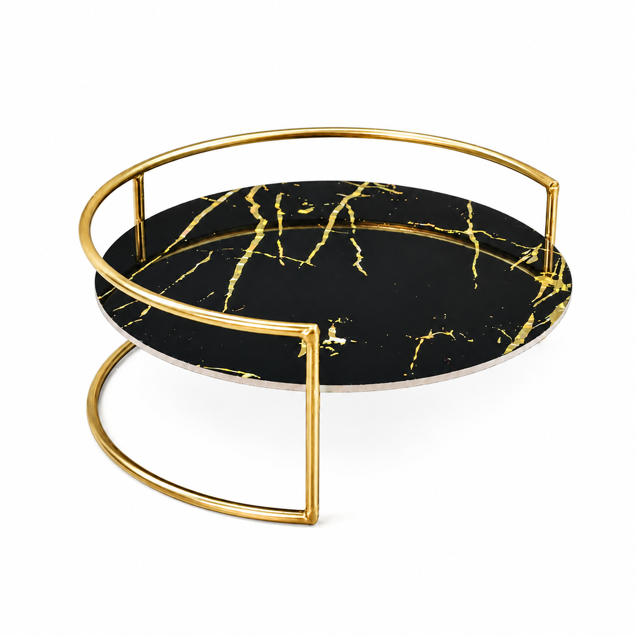 Small Black Gold Round Bathroom Organizer Tray