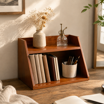 Two-Tier Slanted Solid Wood Storage Shelf