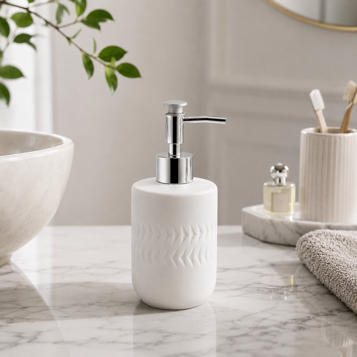 White Textured Glass Soap Dispenser