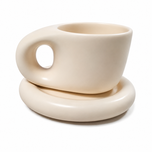 Cream Apricot Ceramic Cup Saucer Set