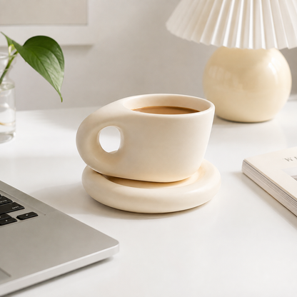 Cream Apricot Ceramic Cup Saucer Set