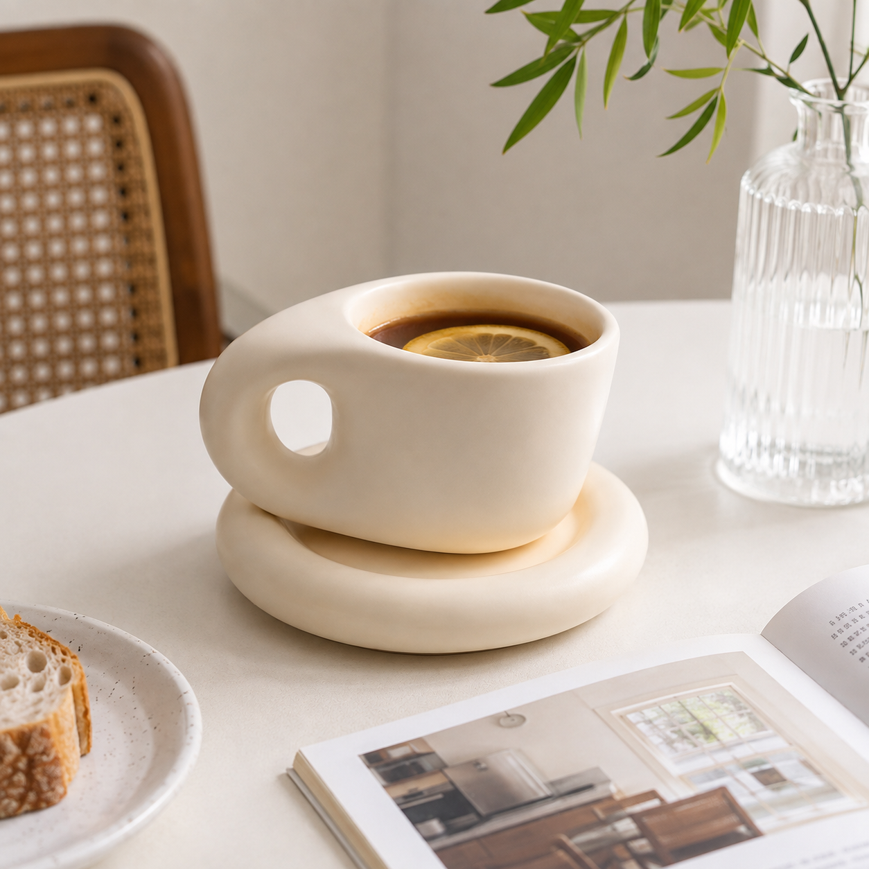 Cream Apricot Ceramic Cup Saucer Set