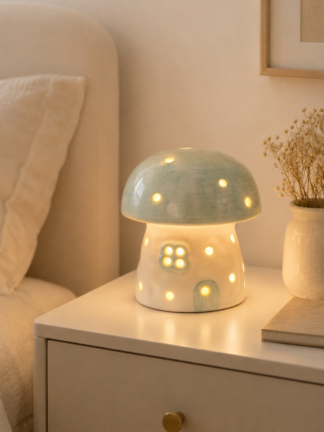 Blue Mushroom Ceramic Night Light