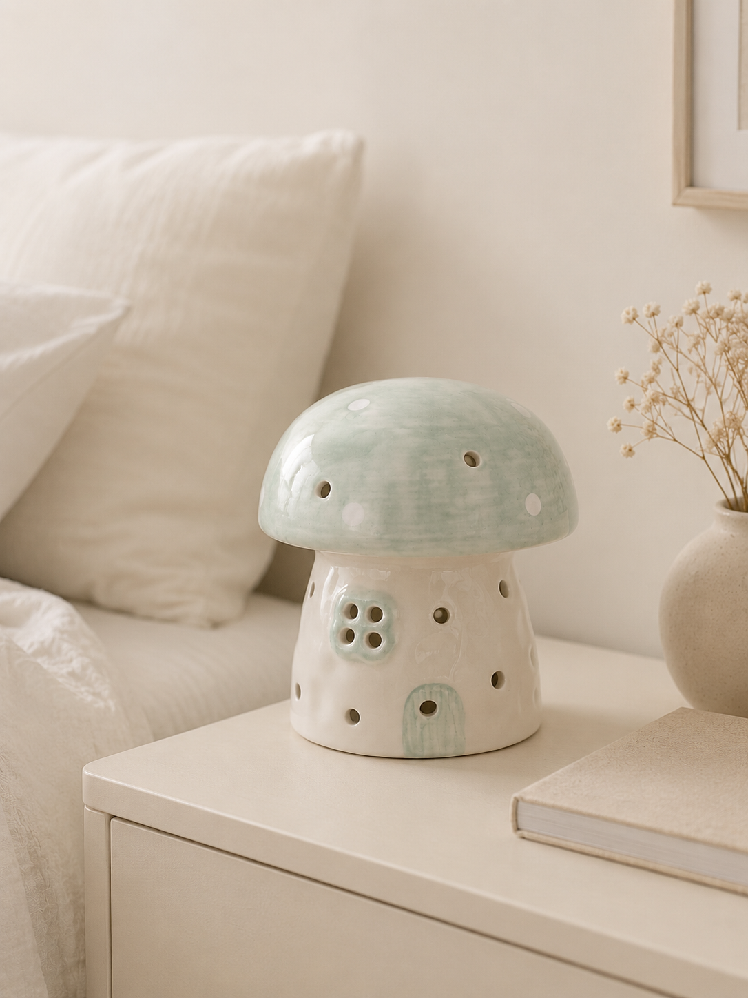 Blue Mushroom Ceramic Night Light
