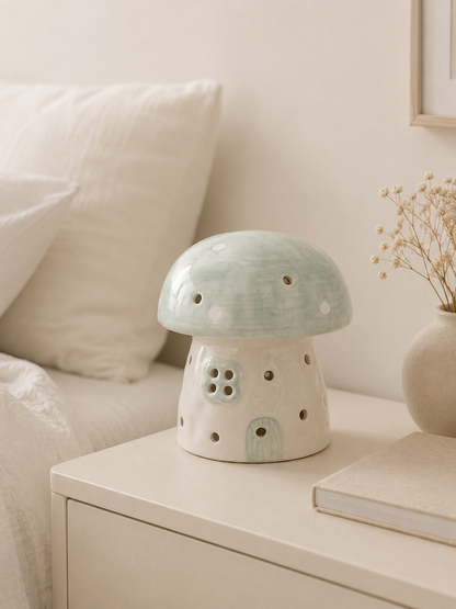 Blue Mushroom Ceramic Night Light